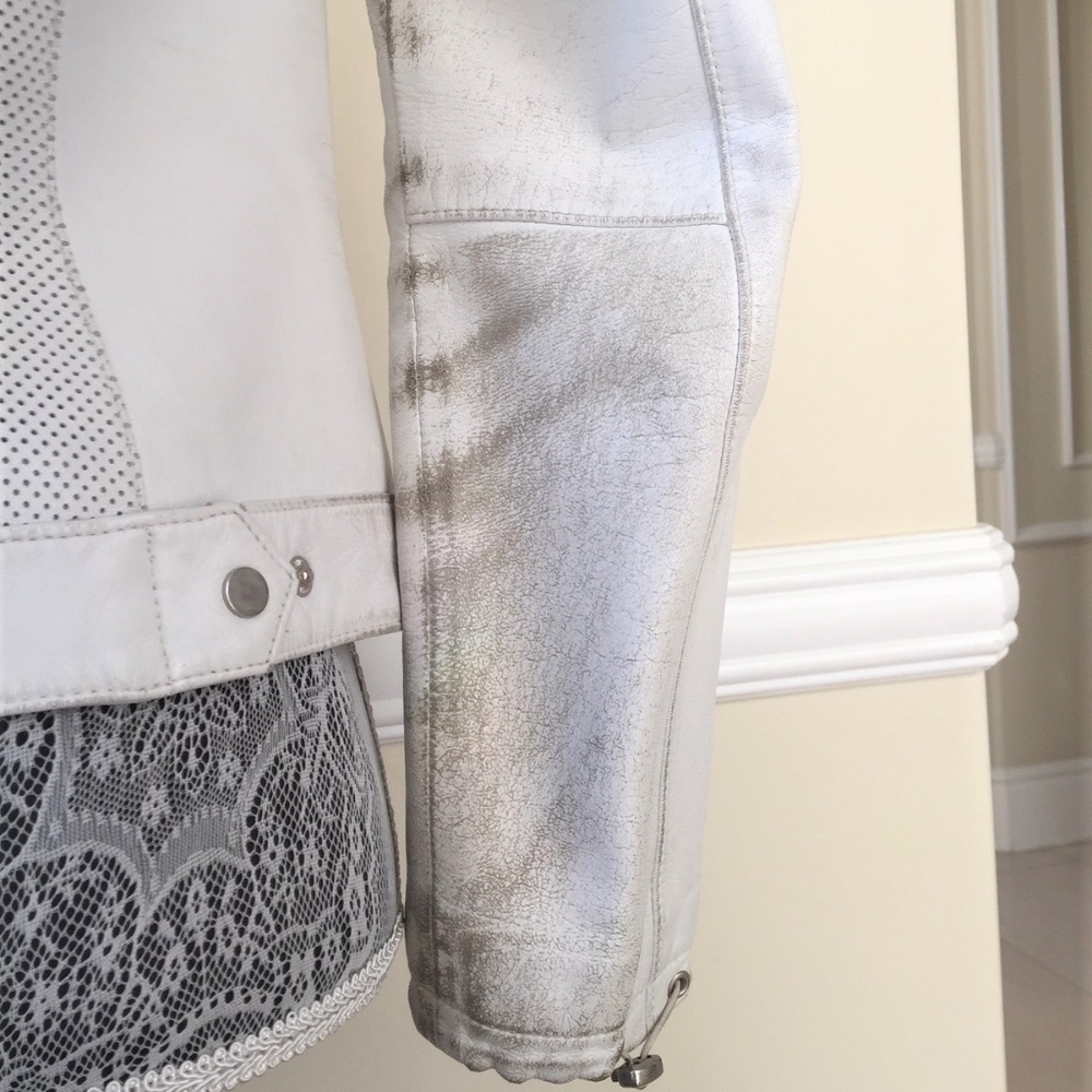 Aged White Perforated Leather Jacket sz XS - Picture 5 of 8